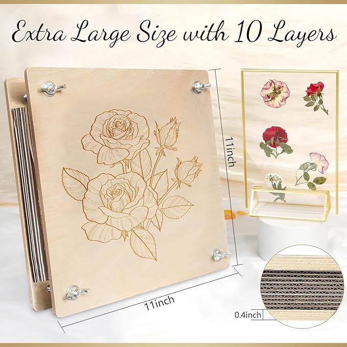 GTQYYF Large Flower Press Kit 10.8 x10.8 inches with Storage Bag,Solid Wood Flower Press Kit - DIY Arts and Craft Kit 10 -Layers, Ideal Gift for Flower & Plant Lovers