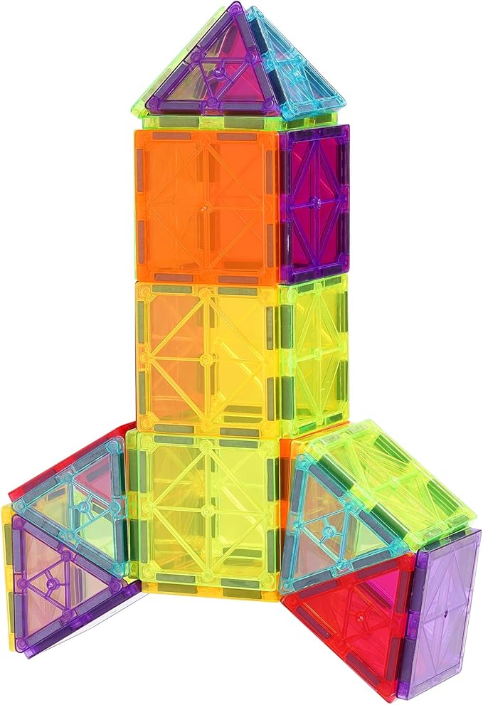 VEVOR Magnetic Tiles, 181 PCS Magnetic Blocks for Kids, Magnet Building Set with Car Bases/Ferris Wheel/Letter & Digital Cards, STEM Construction Stacking Toys for Toddlers Boys Girls Aged 3 Years
