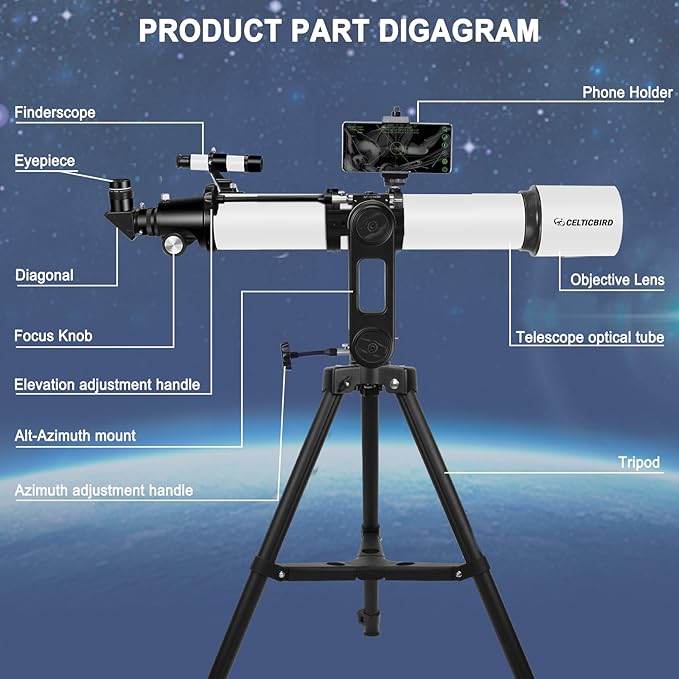 Telescope for Adults High Powered, 90mm Aperture 700mm Refractor Telescopes for Adults Astronomy Telescopio with High Precision Adjustment, Ultra-Stable Vertisteel AZ Mount Base Tripod, Phone Adapte