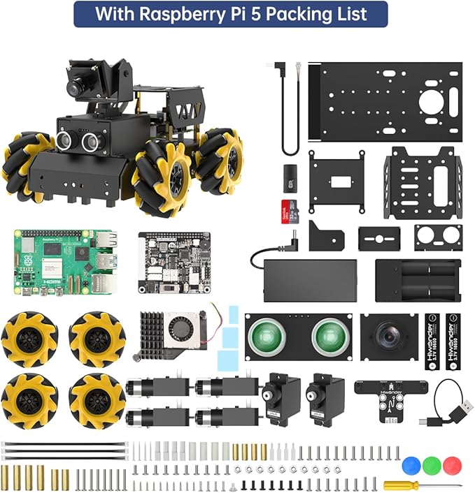 TurboPi Robot Car for Raspberry Pi AI Vision Camera Programmable Smart Robot Car Kit, Color Sorting Line Tracking Target Recognition Obstacle Avoidance, Support Python Linux, with RaspberryPi 5 8GB