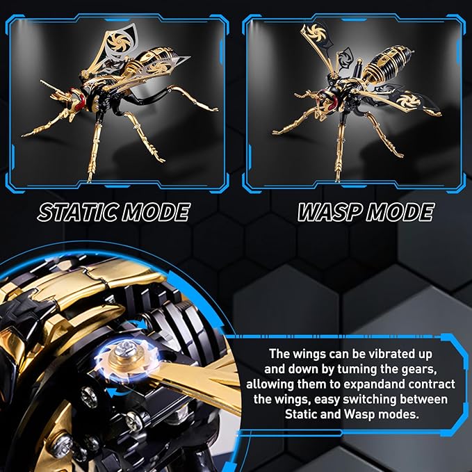 Microworld 3D Metal Puzzle, Northern Giant Hornet 3D Metal Model Kit, Mechanical Wasp 3D Puzzle for Adults, DIY Challenge 3D Puzzles Home Decor Art Craft Gifts (Black Gold)