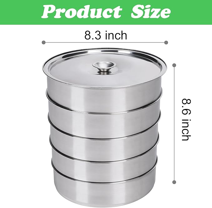 EBaokuup 5-Tier Stainless Steel Seed Sprouting Tray Kit-8.6" x 8.3" Stackable Mesh Seed Sprouting with Base & Lid-Seed Sprouting Germination Tray for Bean Sprouts Growing