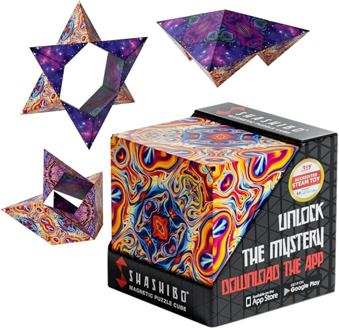Shashibo Shape Shifting Box - Award-Winning Fidget Toy w/ 36 Rare Earth Magnets - Fidget Cube Transforms Into Over 70 Shapes, Sensory Toy Gift for Kids, Teens, and Adults (Spaced Out)