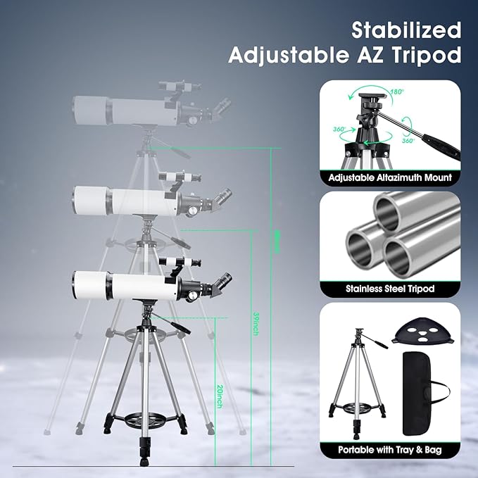 Telescopes for Adults Astronomy, 80mm Aperture 600mm Refractor Telescope for Beginners, Compact Portable Travel Scope