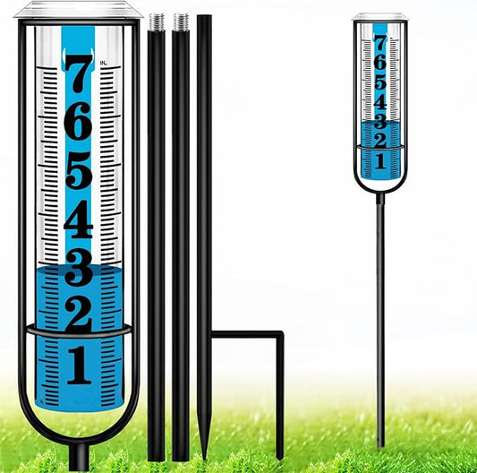 Rain Gauge Outdoor, Upgraded Accurate Rain Gauges Outdoors Best Rated, Freeze Proof Thickened Transparent Plastic Rain Measure Gauge for Yard, Adjustable Height Large Rain Measuring Tool for Garden