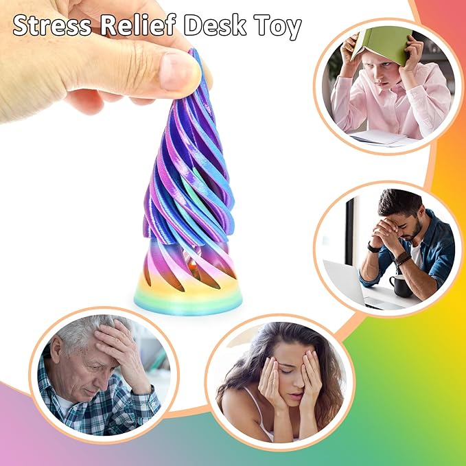 6PCS Impossible Cone,3D Printed Spiral Cone Fidget Toys,Impossible Pyramid Passthrough Sculpture,Stress Relieving Toys for Adults and Kids,Stocking Filler White Elephant Gifts (6 Colors)