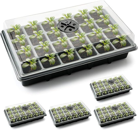 24XL Cell Seed Starter Tray with Dome-5 Pack 2'' Plug Seedling Trays(total 120 cells), Plant Germination Tray with Humidity Vented Lid and Base, Mini Propagator Plant Greenhouse for Seed Growing