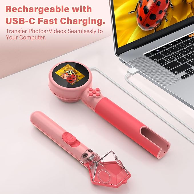 Microscope for Kids with Bug Catcher, 1080P HD Digital Handheld Portable Kids Microscope, 2 in 1 STEM Science Educational Learning Kit Christmas Birthday Gifts Toys for 3-15 Boys & Girls (Pink)