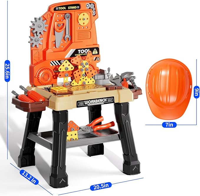 Kids Tool Bench Set, 142Pcs Toddler Tool Toy Playset with Electric Drill & Realistic Tools, STEM Building Pretend Play Construction Toys for Boys, Toddlers Toys Gifts for Ages 3 4 5 6 7 Year Olds