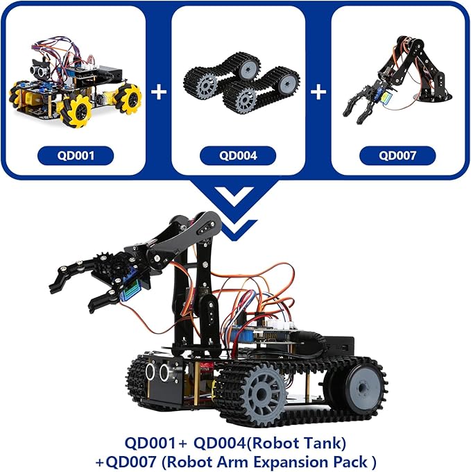 Robotics for Kids Ages 12-16, ACEBOTT Smart Robot Arm with 5DOF + Tank Car, STEM Toys Coding Kit Compatible with Arduino & Scratch, App & Remote Control, Gift for Kids & Teens
