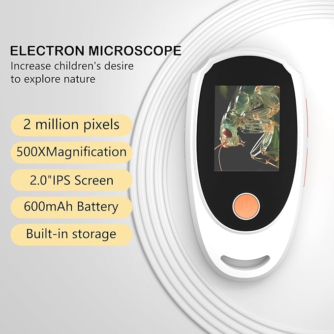 Handheld Digital Microscope with Light,Portable Handheld Magnifying Glass for Kids,2.0 Inch IPS Color Scree,500x Magnification, 8 Adjustable LED Lights, Compatible with PC Windows, Mac OS