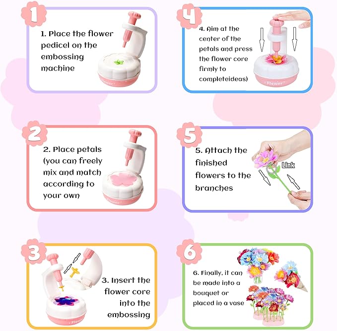PERRYHOME Fabric Flower Bouquets Toys, 300+ Pcs DIY Flower Making Kit, 2 Gameplays Educational Arts & Crafts for Kids, Reusable Bouquets Maker Birthday Gift for 3 4 5 6 7 8 Years Toddler Girl