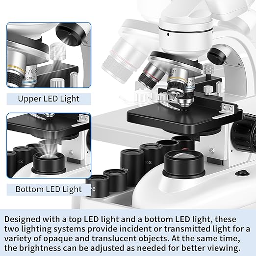 Compound Binocular Microscope, WF10x and WF25x Eyepieces,40X-2000X Magnification, LED Illumination Two-Layer Mechanical Stage…