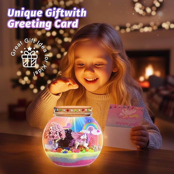 Unicorn Light-Up Terrarium Kit for Kids - Multicolor LED Night Light Birthday Gifts - Unicorn Toys for Girls Ages 4-6 7 8 9 10 Year Old - Kids Arts and Crafts Kit