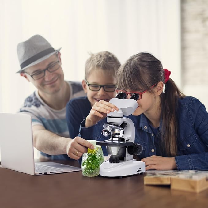 SELFIE CAT Binocular Compound Microscope 200X-5000X Magnification Microscope for Adults & Kids & Students, Binocular Laboratory Microscope with Wide Field, Microscopes Eyepieces Kit for School & Home