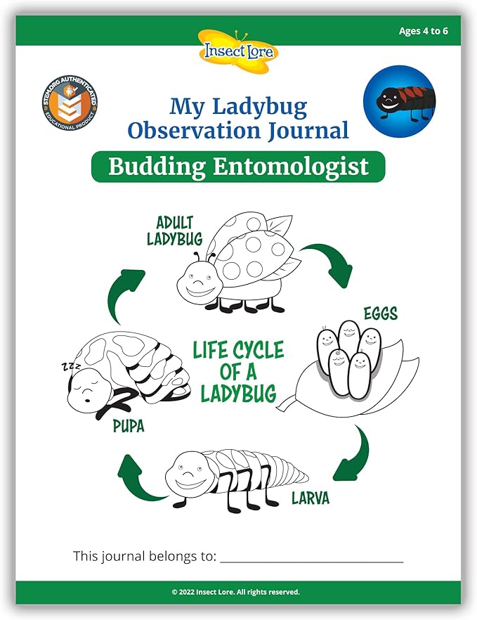 Insect Lore Two Tubes of Ladybug Larvae with STEM Activity Journal - Raise, Observe and Release Pink Spotted Ladybugs - Grown in The USA - Ladybug Kit Refill