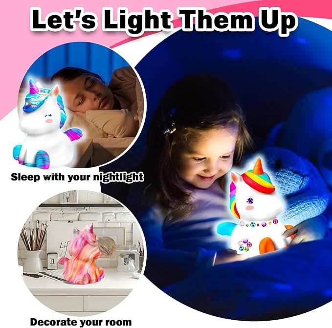FUNZBO Paint Your Own Unicorn Lamp Kit - Arts and Crafts Supplies Painting Kits for Kids Teens, DIY Night Light Unicorn Toy for Toddlers Girl Boy Age 3 4 5 6 7 8 9 10 11 12 13 Christmas Birthday Gifts