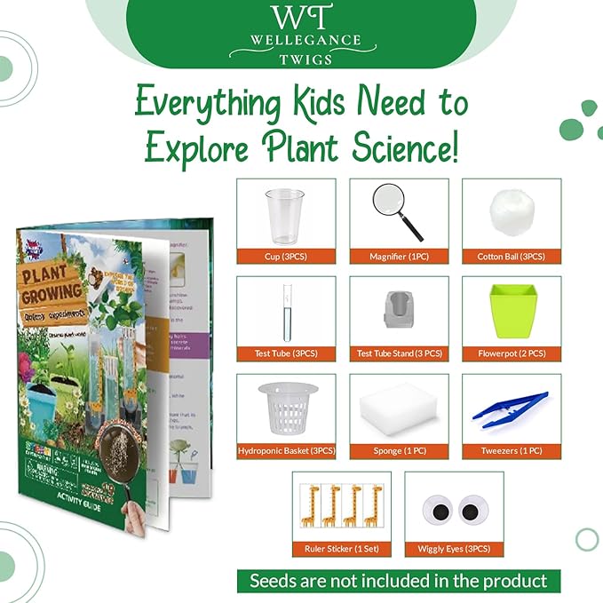 STEM Plant Growing Kit for Kids Ages 8–12 | 19 Hands-On Science Experiments | Learn Transpiration, Hydroponics & More | Use Seeds from Your Kitchen | Educational Gift for Home & School Projects