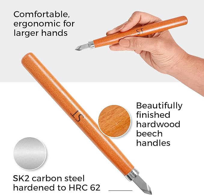 Beginner-Friendly Wood Carving Kit, 15pc Wood Carving Tools Set with Razor Sharp Carving Knives & Mini Chisels, Linoleum Carving, and Woodworking for DIY Crafts from Schaaf (Large)