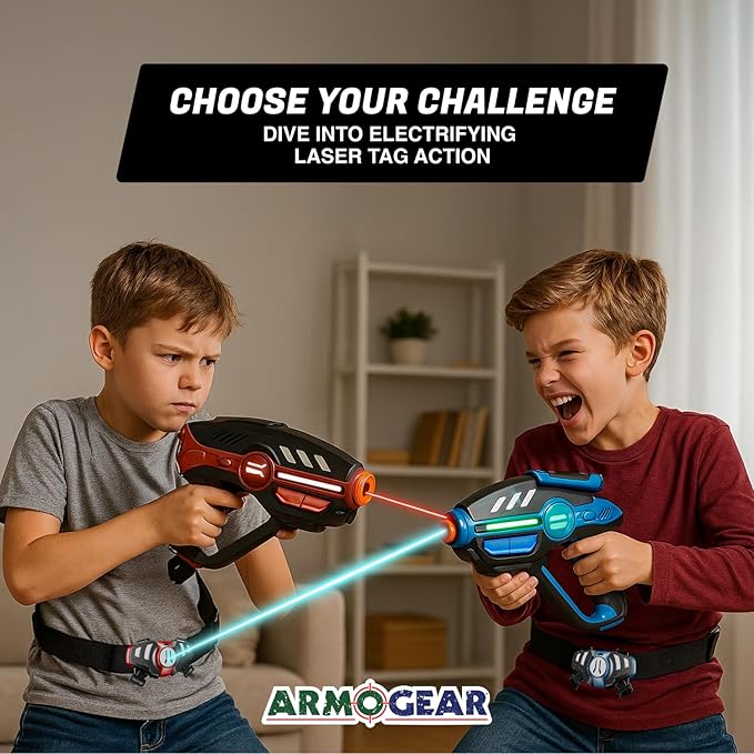 Laser Tag Set for Kids, Teens & Adults - 4 Blasters + 4 Vest Sensors with 4 Multi-Game Modes - Fun Ideas Age 8+ Year Old Toys - Includes Accessories - Boys & Girls Outdoor Teenage Group Activities