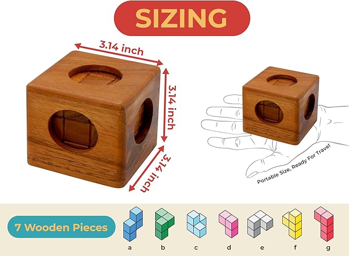 BSIRI Soma Puzzle Cube Wooden Toy Brain Teaser Desk Board Games Adults Master Block Christmas Mind Magic Benders Wood Hand Cube Family Teens Boy Classic