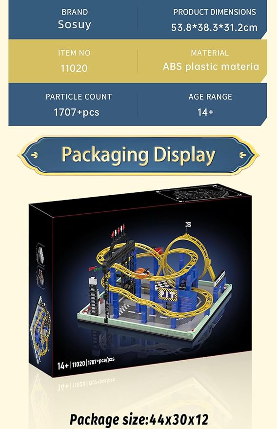 Sosuy Motorized Roller Coaster Building Blocks Set, 1707+ Pcs 360° Loops, Lap Counter, Finish Line Arch, Theme Amusement Park Coaster Model Set, STEM Toy for Boys Girl Kids Adults 8+