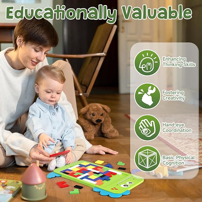 40 Pcs Wooden Blocks Puzzles, Jigsaw Puzzles, Wooden Brain Teaser IQ Game Toy, Educational Puzzle, Intelligent Tangram 3D Russian Blocks for 3+ Years Old Kids