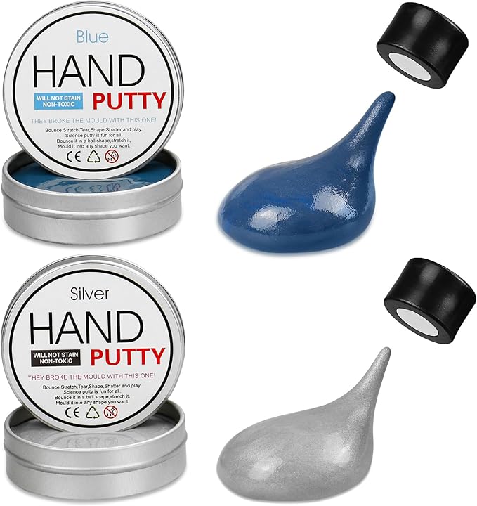 Magnetic Slime Putty, Magnetic Space Putty Slime with Upgraded Magnet Toys for Kids Adults, Fidget Toy Stress Reliever Puddy for Christmas Birthday Gifts Stocking Stuffers (2 Pack, Blue&Silver)