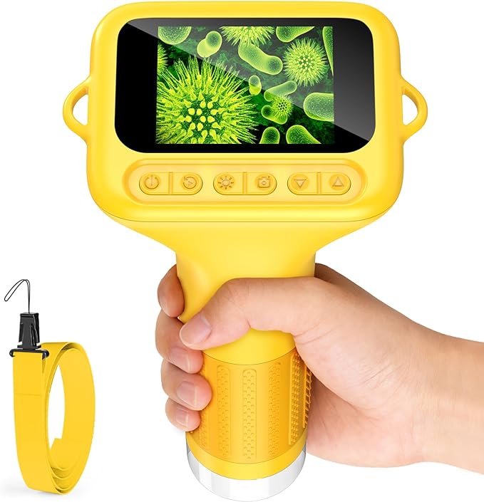 Microscope for Kids, 2'' Digital Handheld Kids Microscope with Adjustable Light, 1000X 1080P Pocket Portable Mini Micro Scope, Stem Toys for Ages 5-7 8-12 Teen Boys and Girls Educational Gifts, Orange