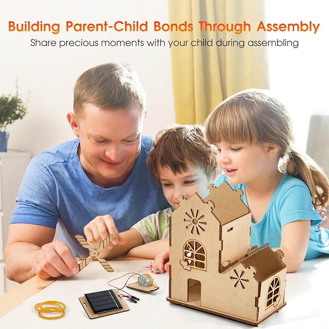 Solar Powered 3D Puzzle House STEM Kit - DIY Wooden Science Toy for Kids Ages 8-12, Solar Model Construction Craft Kit with Windmill, Educational STEM Toy Kit & Science Craft for Children