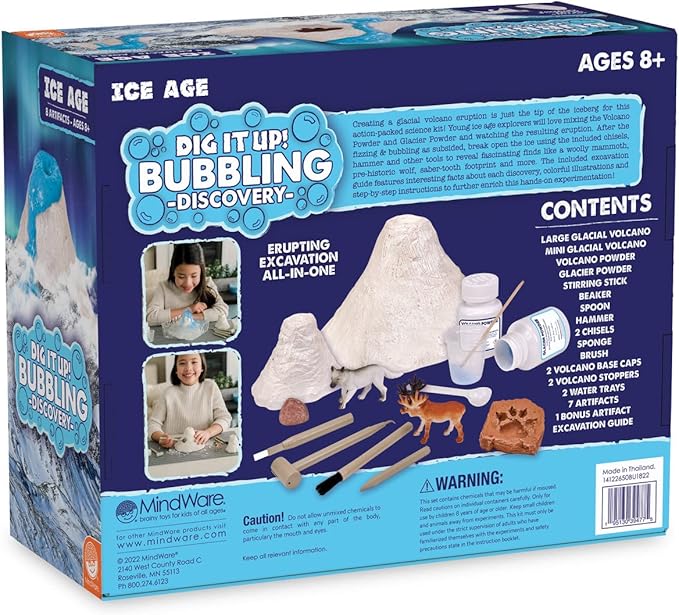 MindWare Dig It Up! Bubbling Ice Age Discovery: Glacial Volcano Fossil Discovery Dig Kit – Make The Volcano Erupt and Then Excavate 7 Artifacts – Educational Activity for Kids & Teens – Ages 8 & Up