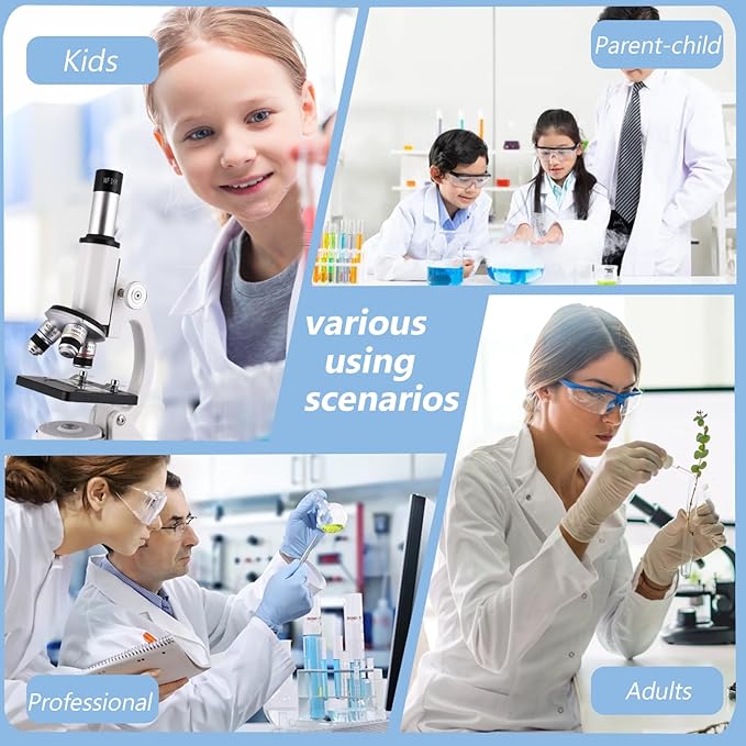 Microscope for Kids & Adults,40X-2000X Magnification.Equiped with Slides Set & Phone Adapter,Suitable for Students School Labs and Home Schooling(White)