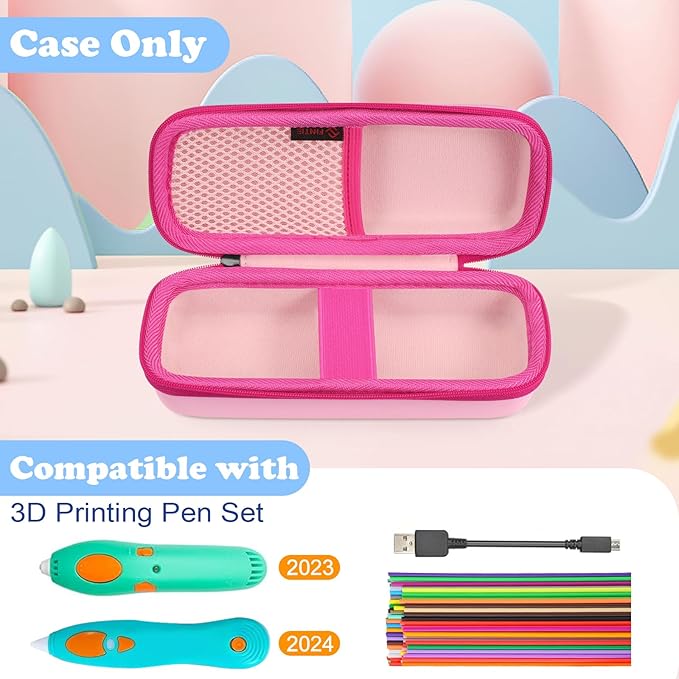 FINTIE Case Compatible with 3Doodler Start+ Essentials (2024/2023) 3D Printing Pen for Kids, Hard Storage Organizer Box with Hand Strap for Printing Filament Refill, USB Charger (Box Only), Pink