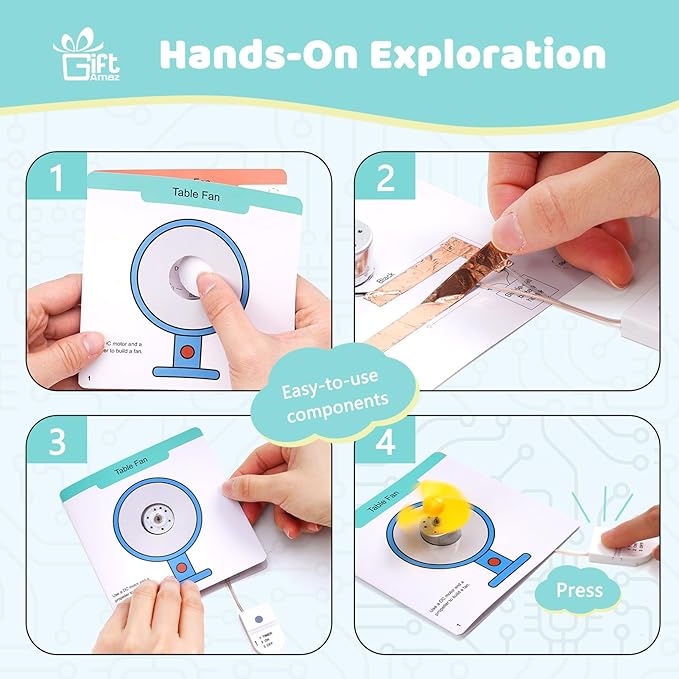 Paper Circuits Kit for Kids, STEM Electric Circuit Motors Kit, Child-Friendly Paper Circuit Board, DC Motor, Led Light Diodes, Educational STEM Toys Science Experiments Set for Kids 8-12