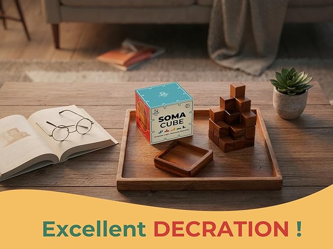 BSIRI Soma Puzzle Cube Wooden Toy Brain Teaser Desk Board Games Adults Master Block Christmas Mind Magic Benders Wood Hand Cube Family Teens Boy Classic