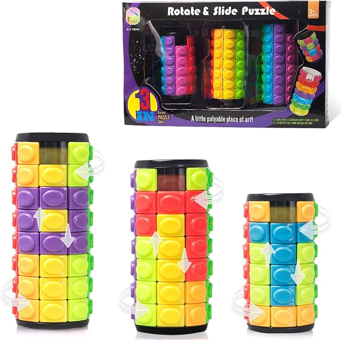 R.Y.TOYS Rotate and Slide Puzzle-Design Patent,Fidget Toys(Restore Order/Create Patterns) 8 Colors,6, 7 and 8 Layers-Detach Piece for Quick Play,Brain Teaser,Sensory Toys,Stocking Stuffers