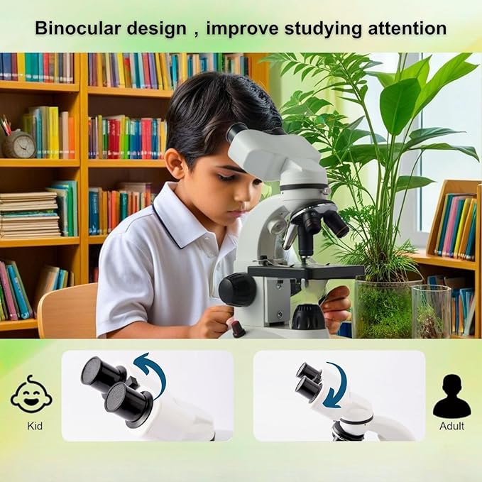 Compound Binocular Microscope for Kids Adults Students,40X-2000X,Microscope Kits for Home Eduaction,Learning Kits(White/Black)