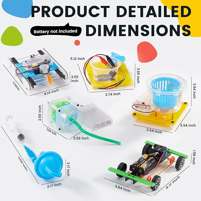 6-in-1 STEM Science Kits for Kids Age 8-12, Home Lab Adventure Kit: Tank & Car Building, Centrifuge Model, Saltwater Generator, Magdeburg Hemisphere | Educational Gifts for Teen Boys