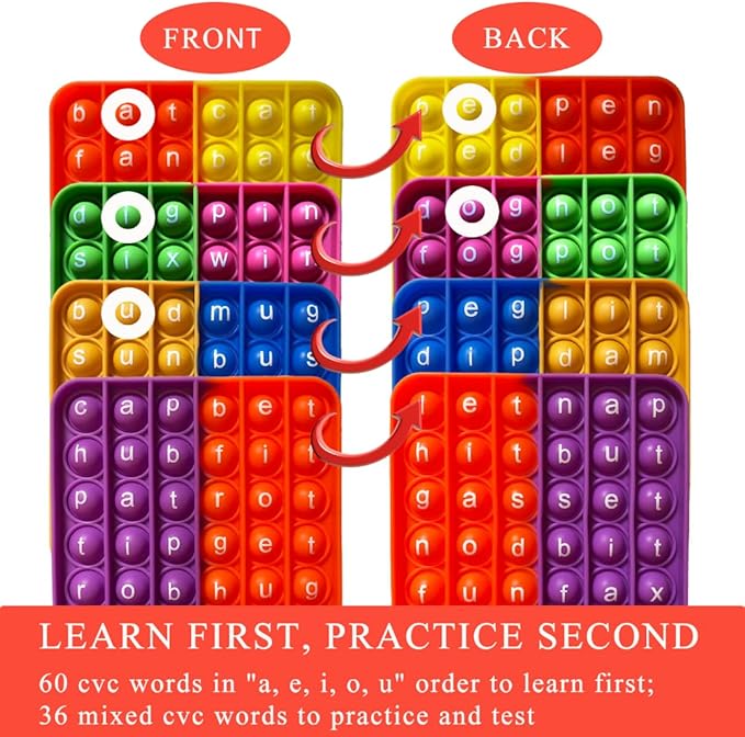CVC Word Games with 4 CVC Word Popper & 60 CVC Flashcards, Learn to Read in Weeks, Multisensory Reading & Phonics Spelling Game, Ideal for Pre Kindergarten to 1st Grade-Homeschool Supplies