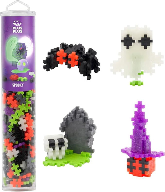 PLUS PLUS 240 Piece Interlocking Building Blocks for Kids, Open Ended Connecting Toys, Stem Bin Classroom Mini Manipulatives - Spooky Mix Play Tube