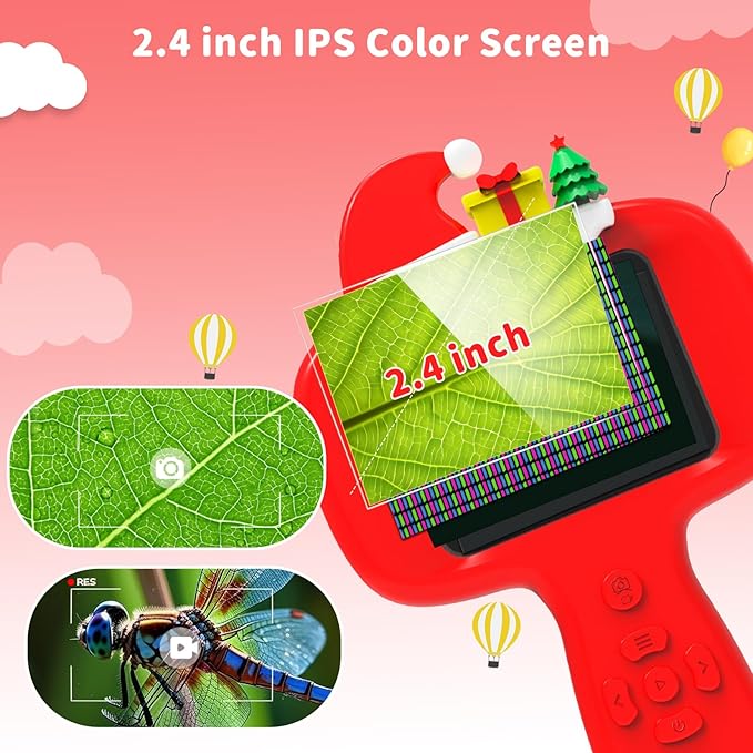 1000X Microscope for Kids with 16 Slides, 2.4" Handheld Digital Pocket Microscope, STEM Educational Science Toys for Christmas Birthday Gifts for 3+ 4 5 6 7 8 9 10 11 12 Year Old Boys Girls, Red
