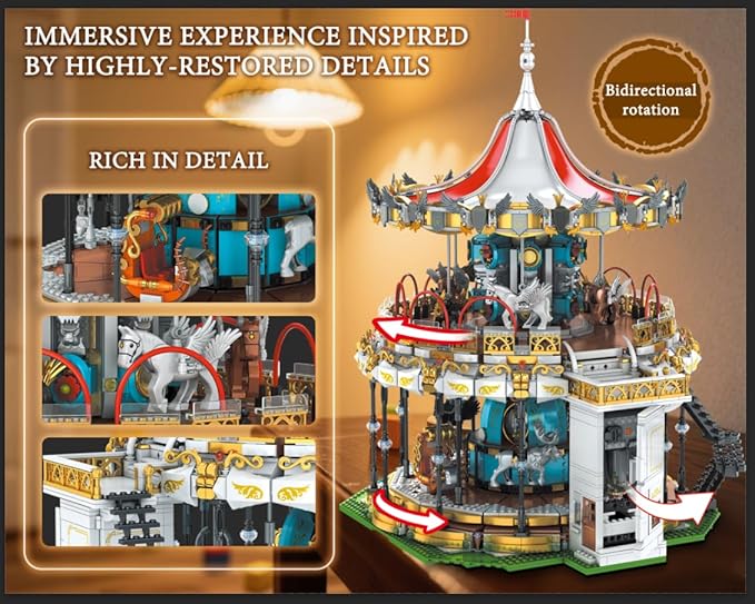 Sosuy Carousel Building Set, Electric Motorized Merry-Go-Round Model, Amusement Park Toy for Boy Girl Teen, Birthday Gifts for Adult Kid Ages 6 7 8 9+, City Construction Theme Collection 5086pcs