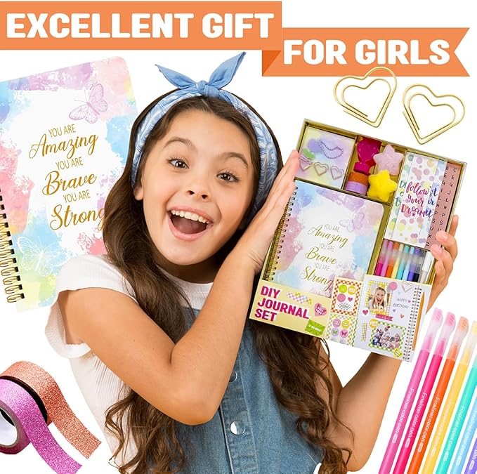 Nollh Gifts for 8 9 10 11 12 Year Old Girl - DIY Journal Kit for Teen Tween Girls, Stationary Scrapbook & Diary Supplies Set, Girl Gifts Arts and Crafts Stuff, Toys for Ages 8-13
