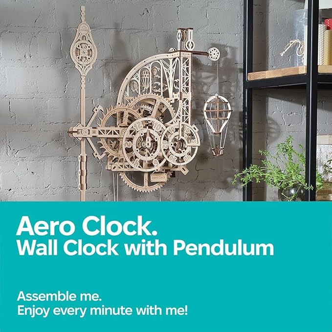 UGEARS Aero Clock Wooden 3D Puzzles for Adults - Mechanical Wooden Model Kits for Adults to Build, Wall Clock 3D Puzzle with Pendulum Model Kit, DIY Miniature Kit Crafts Gift for Christmas