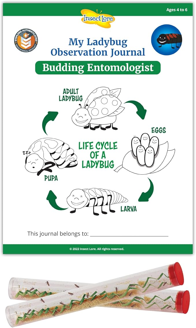 Insect Lore Two Tubes of Ladybug Larvae with STEM Activity Journal - Raise, Observe and Release Pink Spotted Ladybugs - Grown in The USA - Ladybug Kit Refill
