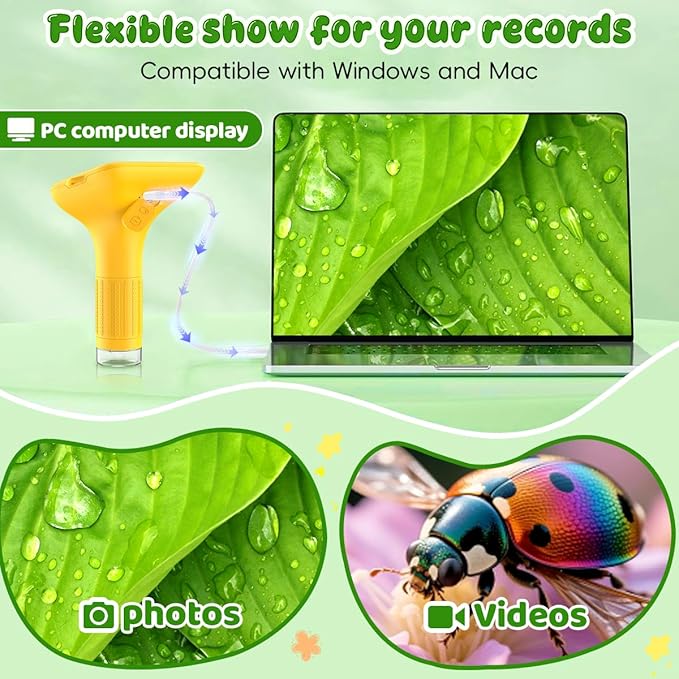 Microscope for Kids, 3'' Digital Handheld Kids Microscope with Adjustable Light, 1000X 1080P Pocket Portable Mini Micro Scope, Stem Toys for Ages 5-7 8-12 Teen Boys and Girls Educational Gifts, Orange