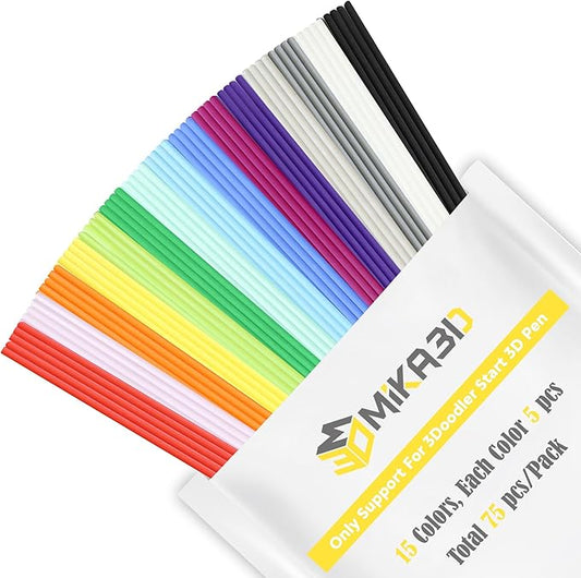 PCL Filament Strands for 3Doodler Start+ 3D Pen, Low Print Temperature Filament Only Fit for 3Doodler Start 3D Pen，PCL Filament by MIKA3D (15 Colors)