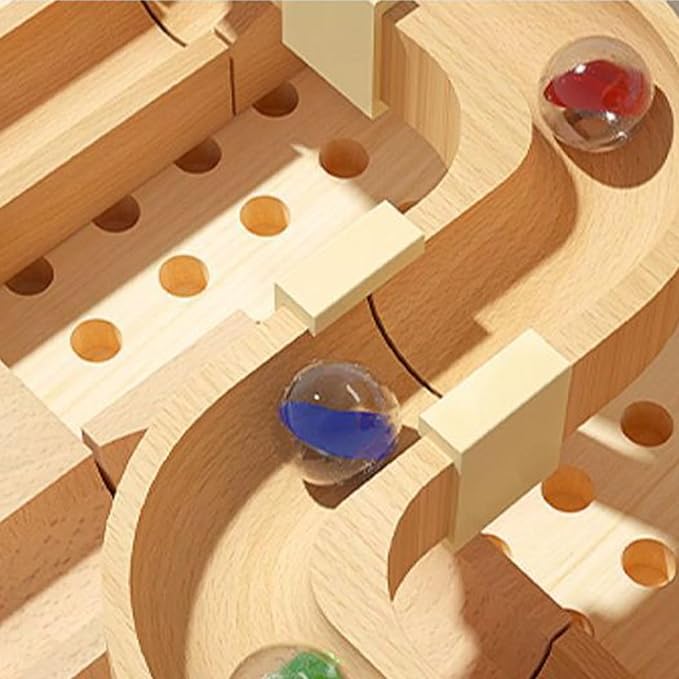 Marble Maze - Wooden Funny Educational Game, Marble Maze Race Track, STEM Skill-Building Toy for Boys Girls Kids Classroom Home School Kindergarten, Educational Toy, 8.86x6.5x6.5 Inches