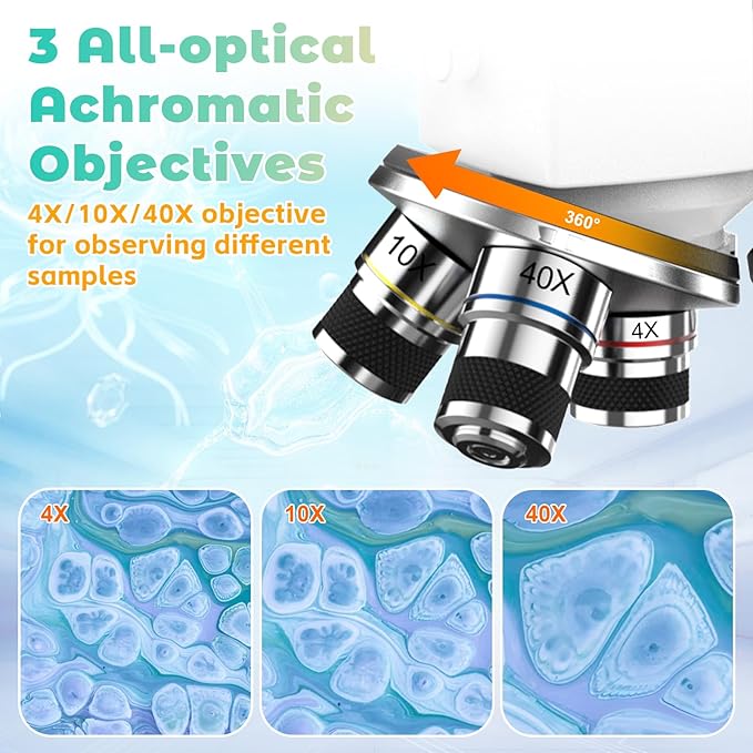 Compound Microscope for Adults & Kids - 40X-2000X Biological Microscopes for Students - Microscopio profesional with Dual LED Lights Phone Adapter Microscope Slide Set for School Lab & Education