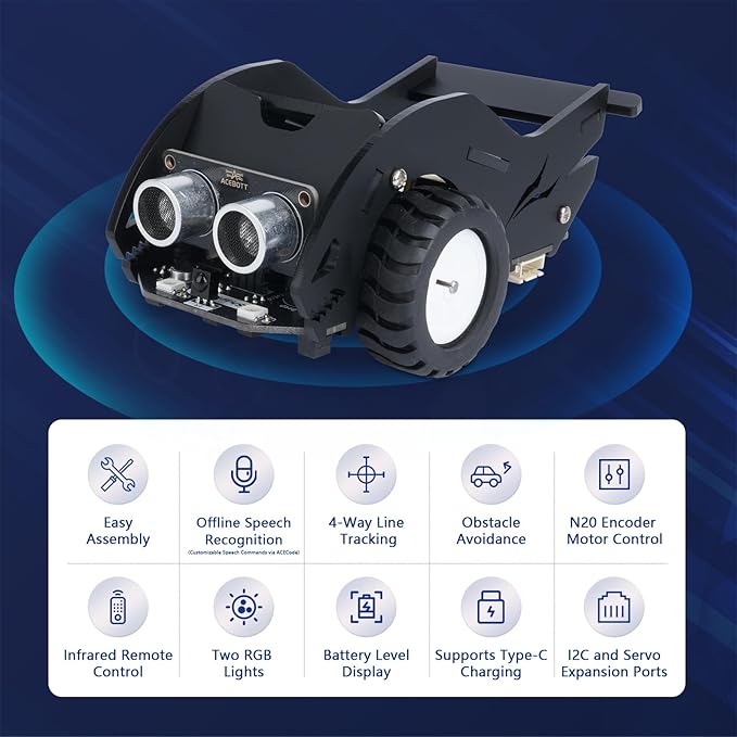 STEM Toys SharkBot Smart Car Kit Voice-Controlled ESP32 Coding Robot Robotics Kit for Kids Ages 8-12, Supports Arduino, ACECode, Programming for Classroom Home Education Birthday Gift for Boys Girls